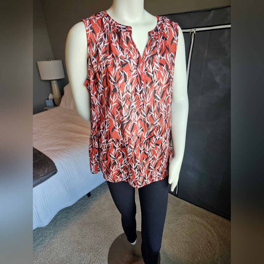 Liz Claiborn, Lg. Orange w/ Print, Sleeveless Blouse
